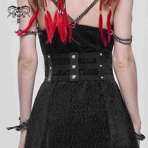 Drezden Goth Women's Gothic Cutout Buckles Faux Leather Girdle