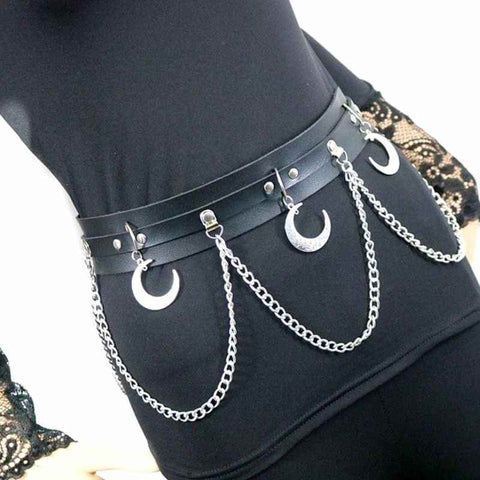 Women's Gothic Moon Pendent Belts With Chains