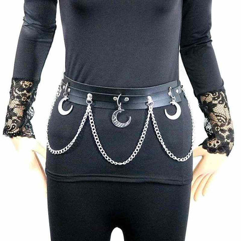 Drezden Goth Women's Gothic Moon Pendent Belts With Chains