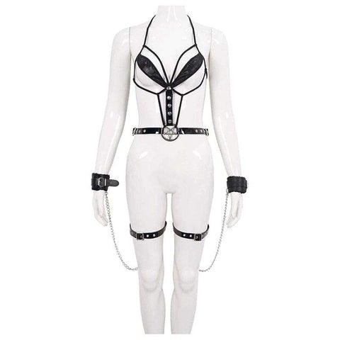 Women's Gothic Sexy Cross Harness with Cuffs