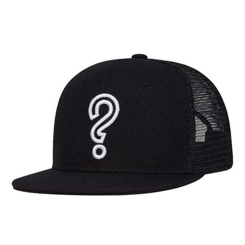 Men's Question Mark Embroidered Mesh Black Cap