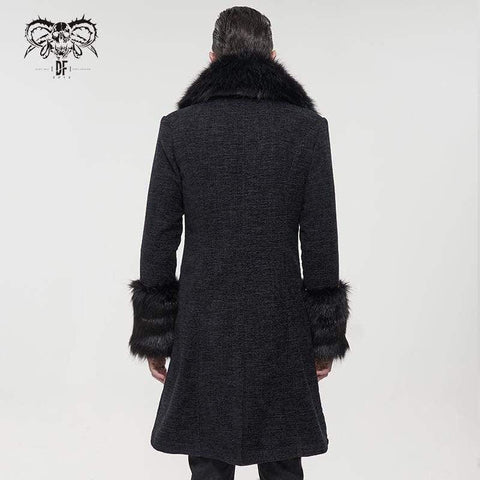 Drezden Goth Men's Gothic Floral Zipper Coat with Detachable Faux Fur