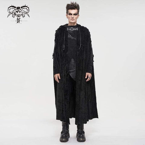 Men's Gothic Strappy Split Buckle Coat with Hood