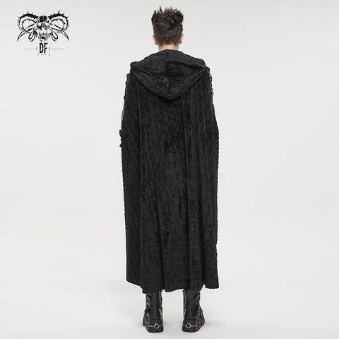 Drezden One Size (Length:59.06"/150cm) Goth Men's Gothic Strappy Split Buckle Coat with Hood