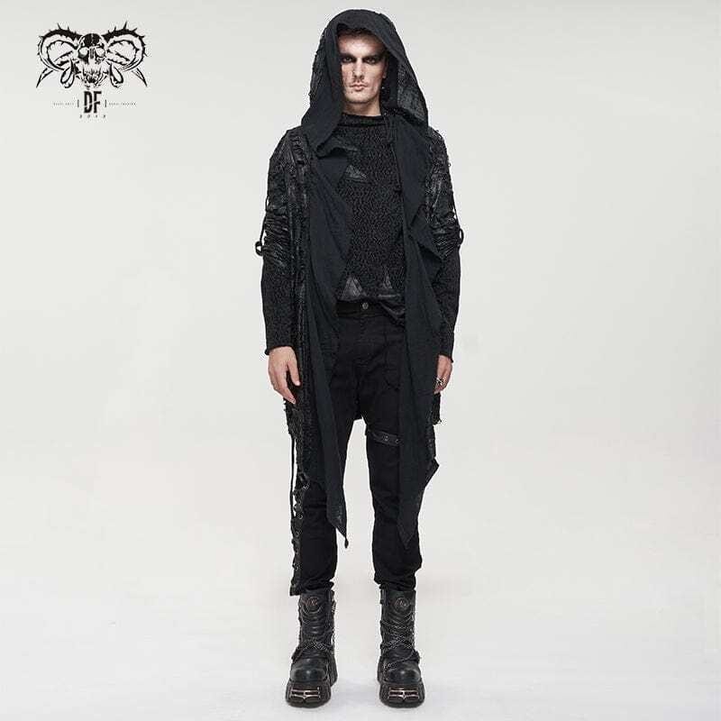 Drezden Goth Men's Punk Irregular Ripped Coat with Hood