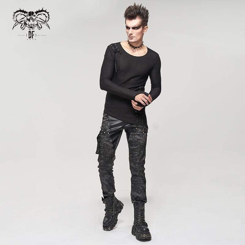 Drezden Goth Men's Gothic Faux Leather Splice Multi-pocket Pants