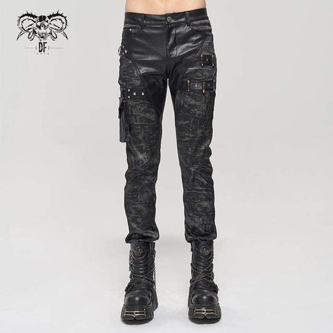 Men's Gothic Faux Leather Splice Multi-pocket Pants