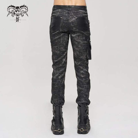 Drezden Goth Men's Gothic Faux Leather Splice Multi-pocket Pants