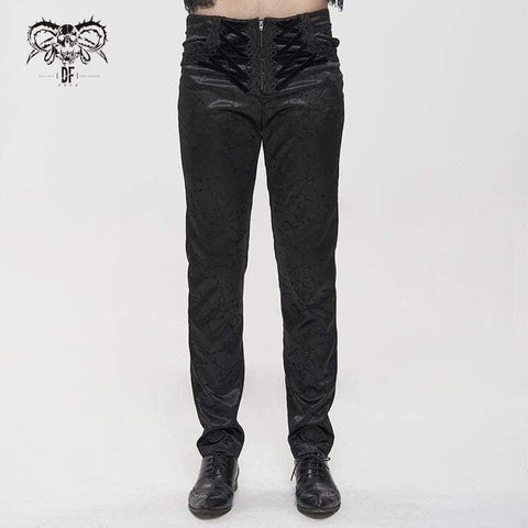 Men's Gothic Floral Zipper Pants Black