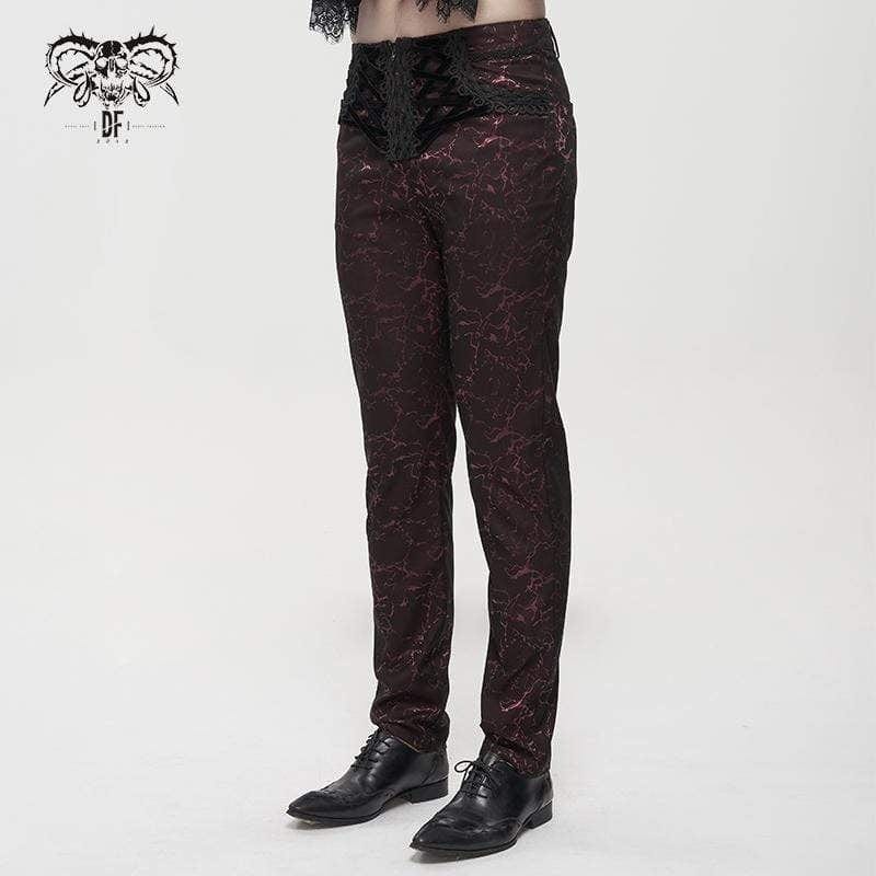 Drezden Goth Men's Gothic Floral Zipper Pants Red