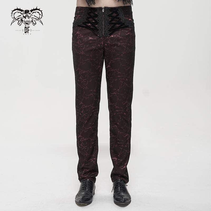 Drezden Goth Men's Gothic Floral Zipper Pants Red