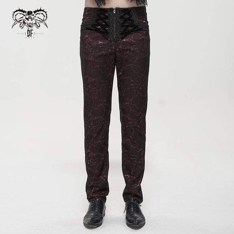 Men's Gothic Floral Zipper Pants Red