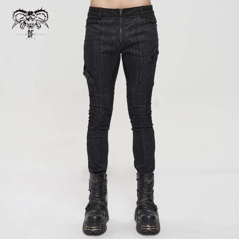 Drezden Goth Men's Gothic Slim Fitted Buckle Zipper Pants