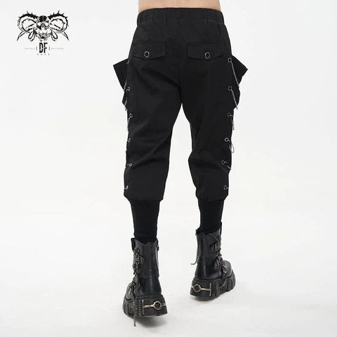 Drezden Goth Men's Punk Big-pocket Chains Jogger Pants