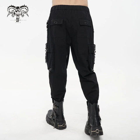 Drezden Goth Men's Punk Big-pocket Eyelets Jogger Pants with Strap Belt