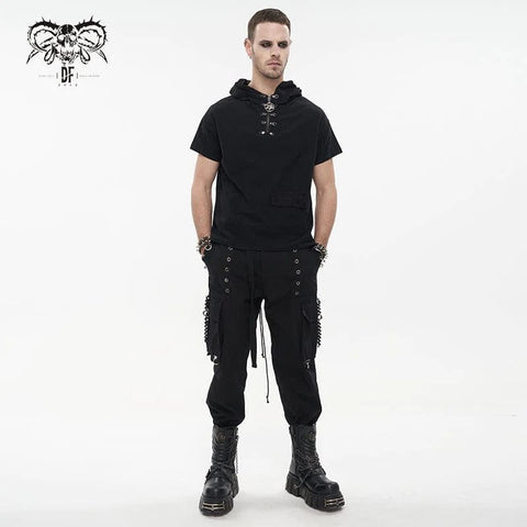Men's Punk Big-pocket Rivets Faux Leather Pants