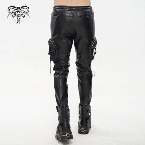 Drezden Goth Men's Punk Big-pocket Rivets Faux Leather Pants
