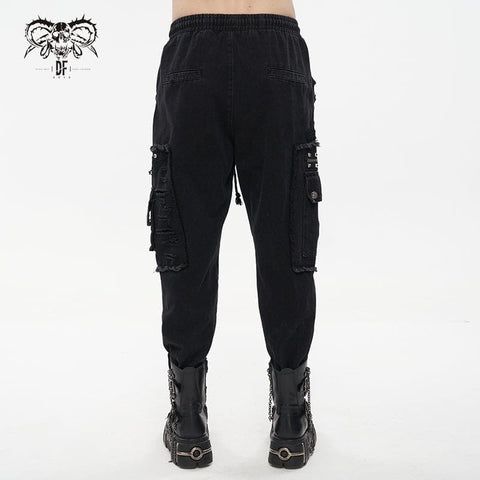 Drezden Goth Men's Punk Big-pocket Splice Ripped Jogger Pants