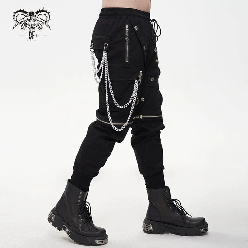 Drezden Goth Men's Punk Metal Chain Cargo Pants with Detachable Legs