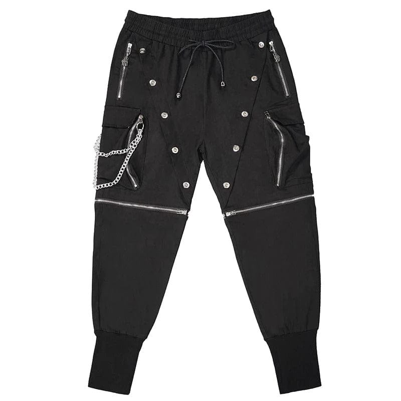 Drezden Goth Men's Punk Metal Chain Cargo Pants with Detachable Legs