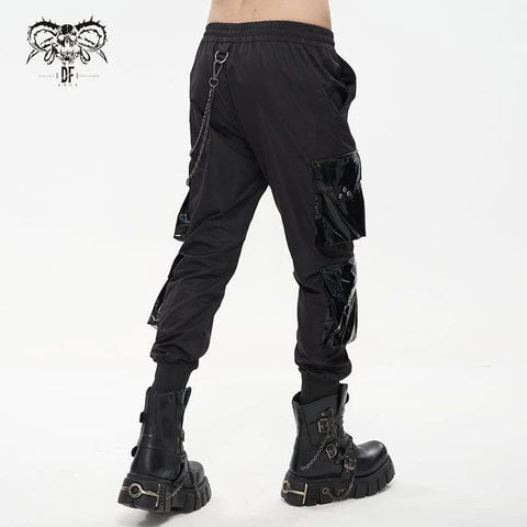 Drezden Goth Men's Punk Multi-pocket Jogger Pants with Chain