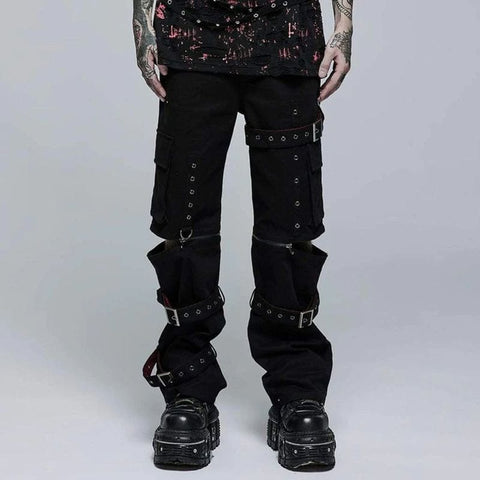 Men's Punk Multi-pocket Zipper Splice Straight Pants
