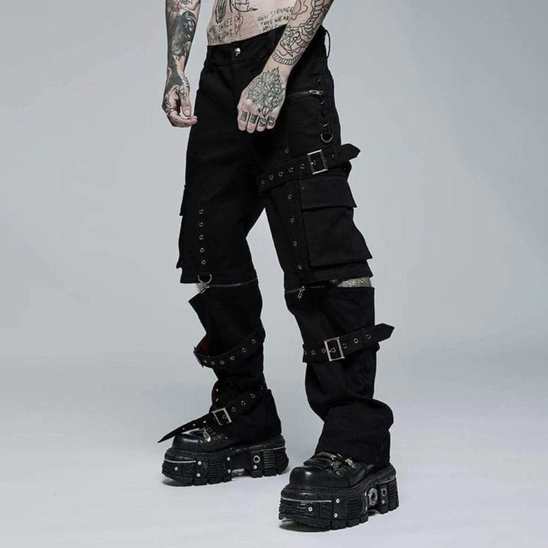 Drezden Goth Men's Punk Multi-pocket Zipper Splice Straight Pants