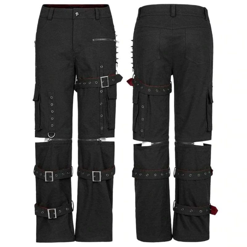 Drezden Goth Men's Punk Multi-pocket Zipper Splice Straight Pants