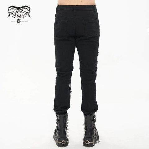 Drezden Goth Men's Punk Skeleton Printed Ripped Pants