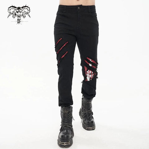 Men's Punk Skeleton Printed Ripped Pants