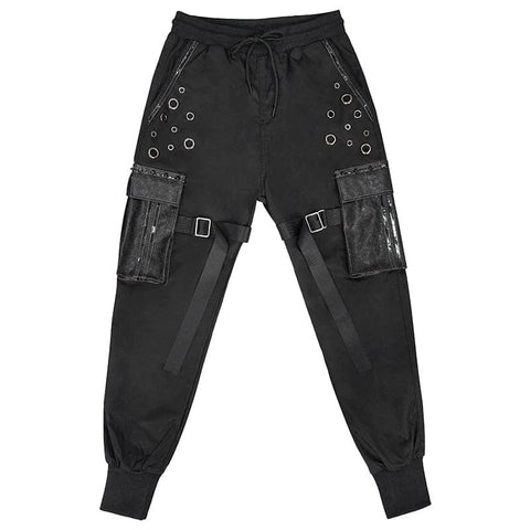 Drezden Goth Men's Punk Big-pocket Strap Belt Jogger Pants