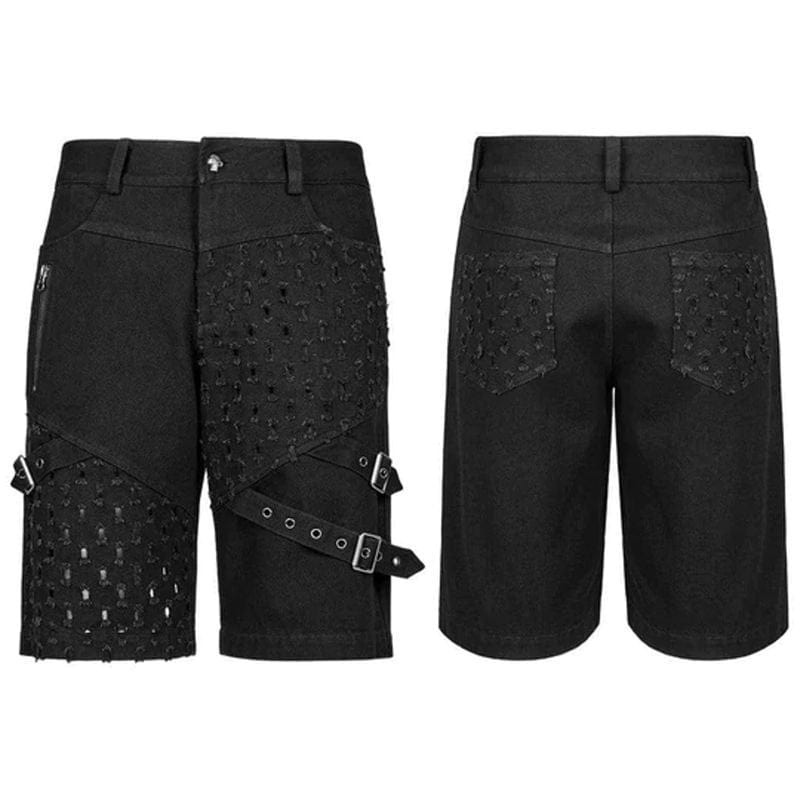 Drezden Goth Men's Punk Ripped Buckle Splice Shorts