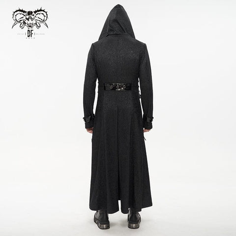 Drezden Goth Men's Gothic Faux Leather Splice Long Coat with Hood