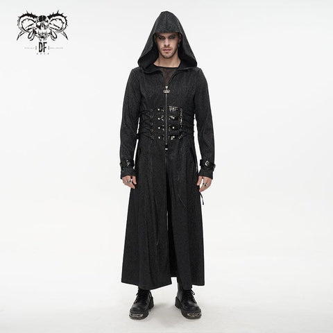 Men's Gothic Faux Leather Splice Long Coat with Hood