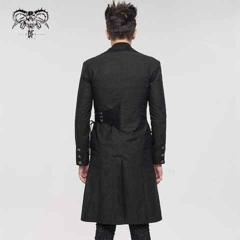 Drezden Goth Men's Gothic Turn-down Collar Strappy Long Coat