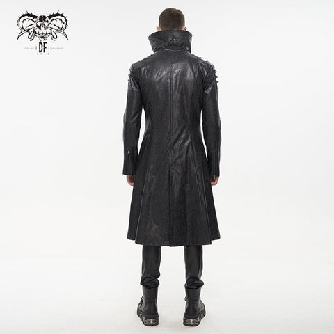 Drezden Goth Men's Punk Stand Collar Faux Leather Long Coat