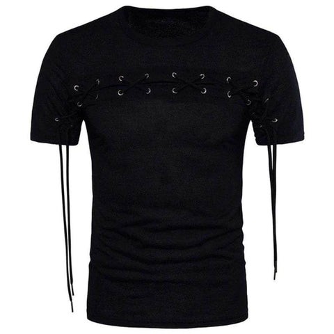 Men's Crisscross Grommet Slim Fitted Cotton T-Shirt