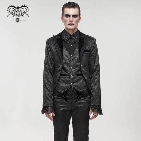 Men's Gothic Floral Swallow-tailed Coat Black