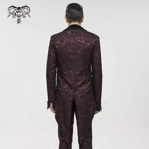 Drezden Goth Men's Gothic Floral Swallow-tailed Coat Red