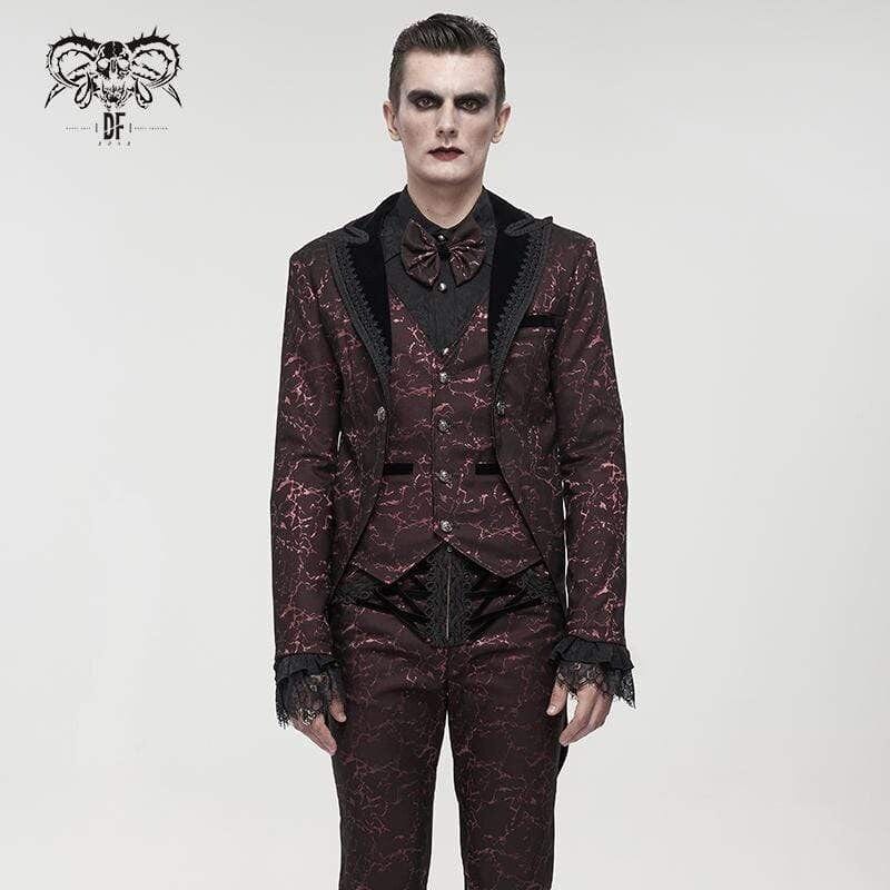 Drezden Goth Men's Gothic Floral Swallow-tailed Coat Red