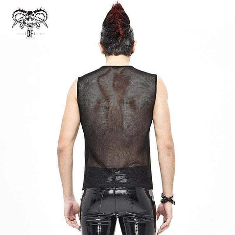 Drezden Goth Men's Gothic Punk Mesh Faux Leather Tank Tops Black