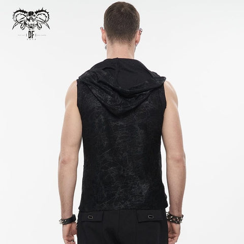 Drezden Goth Men's Gothic Skull Mesh Splice Chain Tank Top with Hood