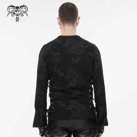 Drezden Goth Men's Gothic Strappy Spider Web Printed Shirt