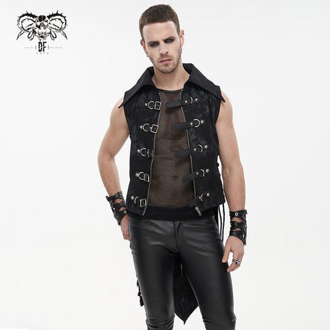 Men's Gothic Turn-down Collar Swallow-tailed Buckles Vest