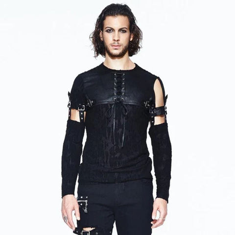 Men's Leather Yoke Goth Shirt With Adjustable Sleeves