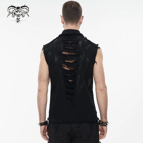 Drezden Goth Men's Punk Distressed Ripped Unedged Vest