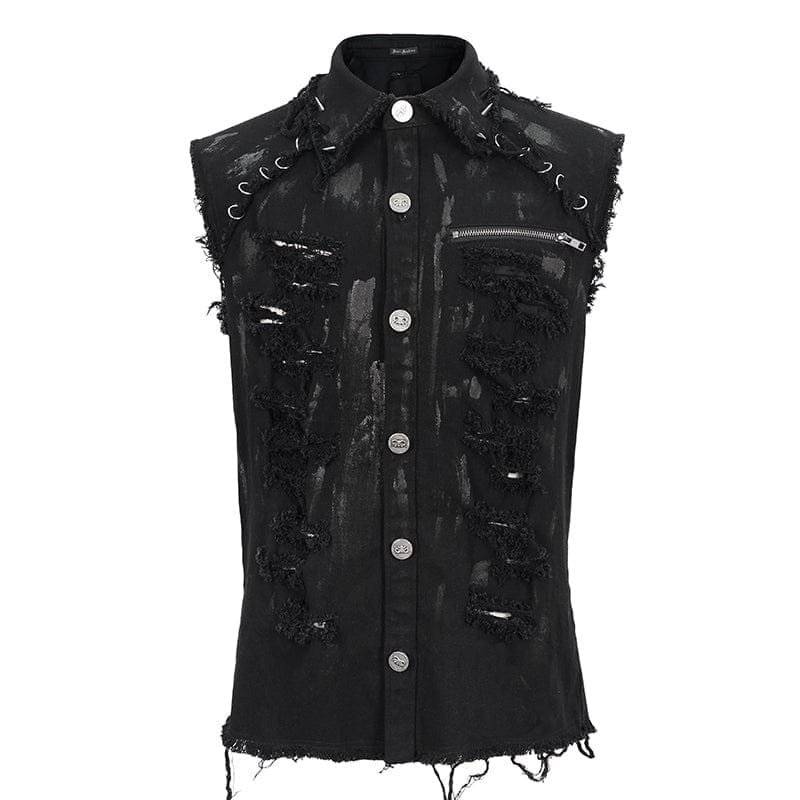 Drezden Goth Men's Punk Distressed Ripped Unedged Vest