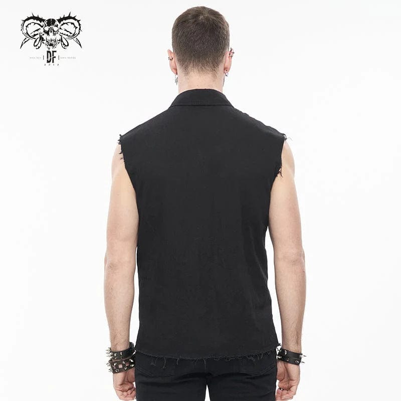 Drezden Goth Men's Punk Heart Printed Ripped Unedged Vest