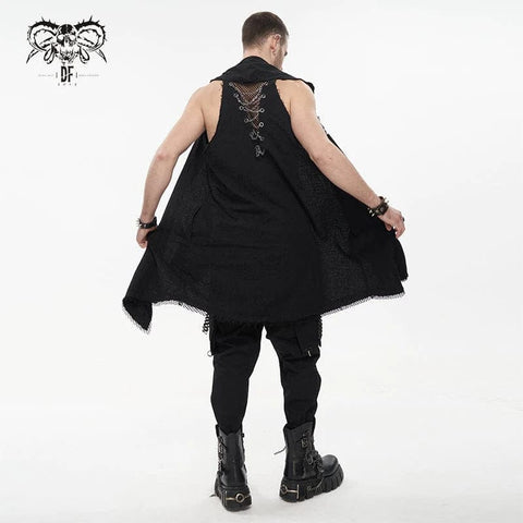 Drezden Goth Men's Punk Mesh Splice Chain Unedged Vest