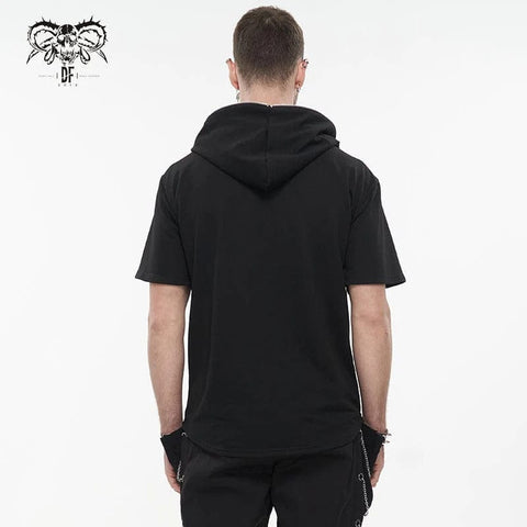 Drezden Goth Men's Punk Strappy Star Zipper Shirt with Hood